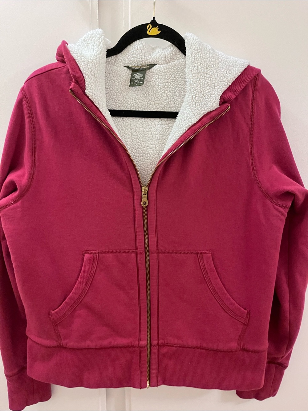 Eddie Bauer Cranberry Sherpa-Lined Zip-Up Hoodie - Size Latge